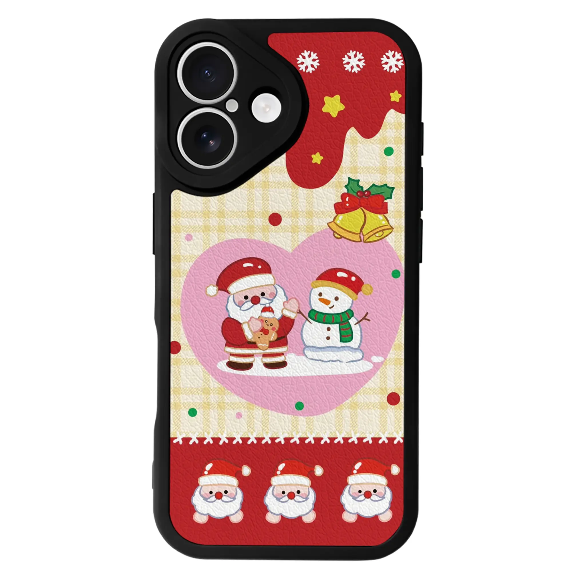 赤×白サンタカラー｜クリスマス感UP - IPhone 16シリーズ対応 ・ シリコンスマホケース ・ レザー調 ・ 高精度フィット ・ 耐衝撃 ・ ワイヤレス充電対応 ・ 精密カット